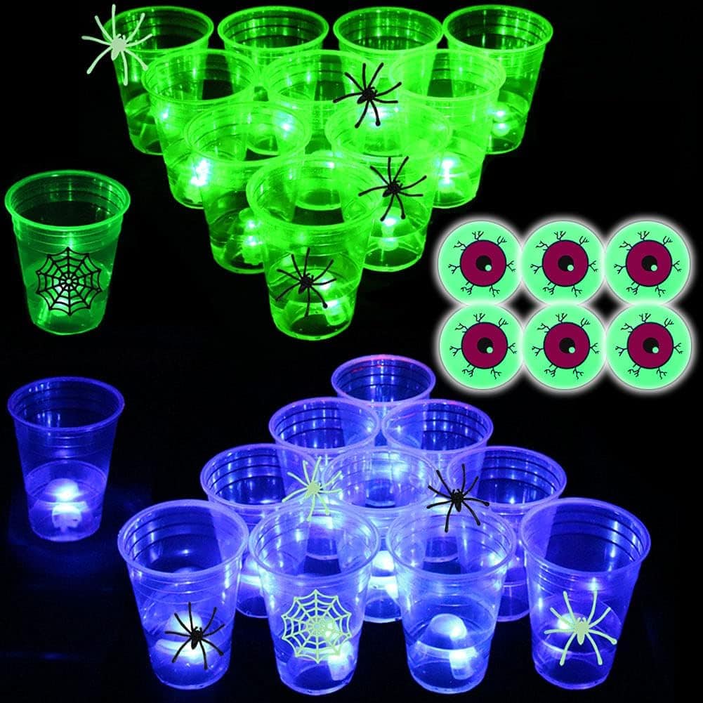 The Halloween Glow in The Dark Beer Pong Set-Light up Beer Pong Cups