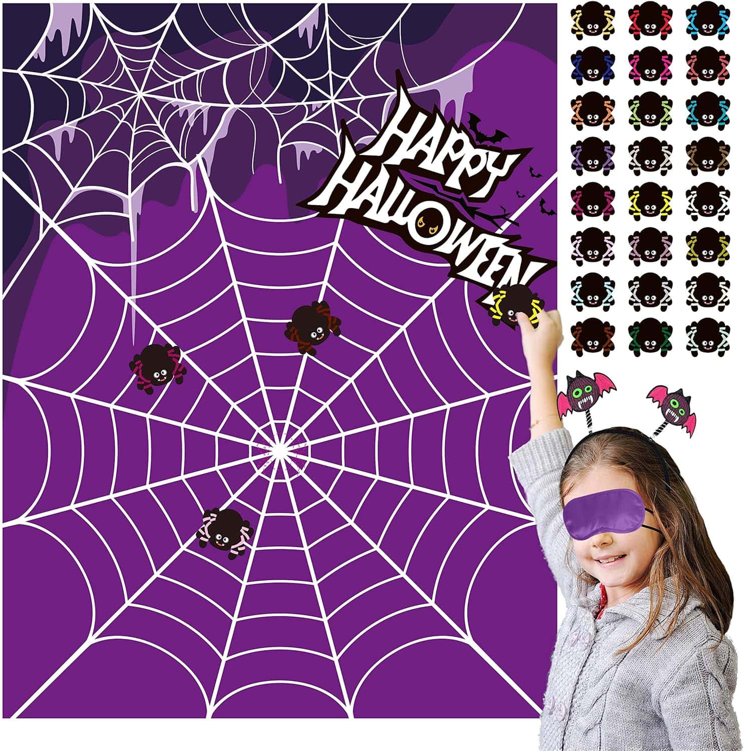pin the spider on the web kids game for halloween