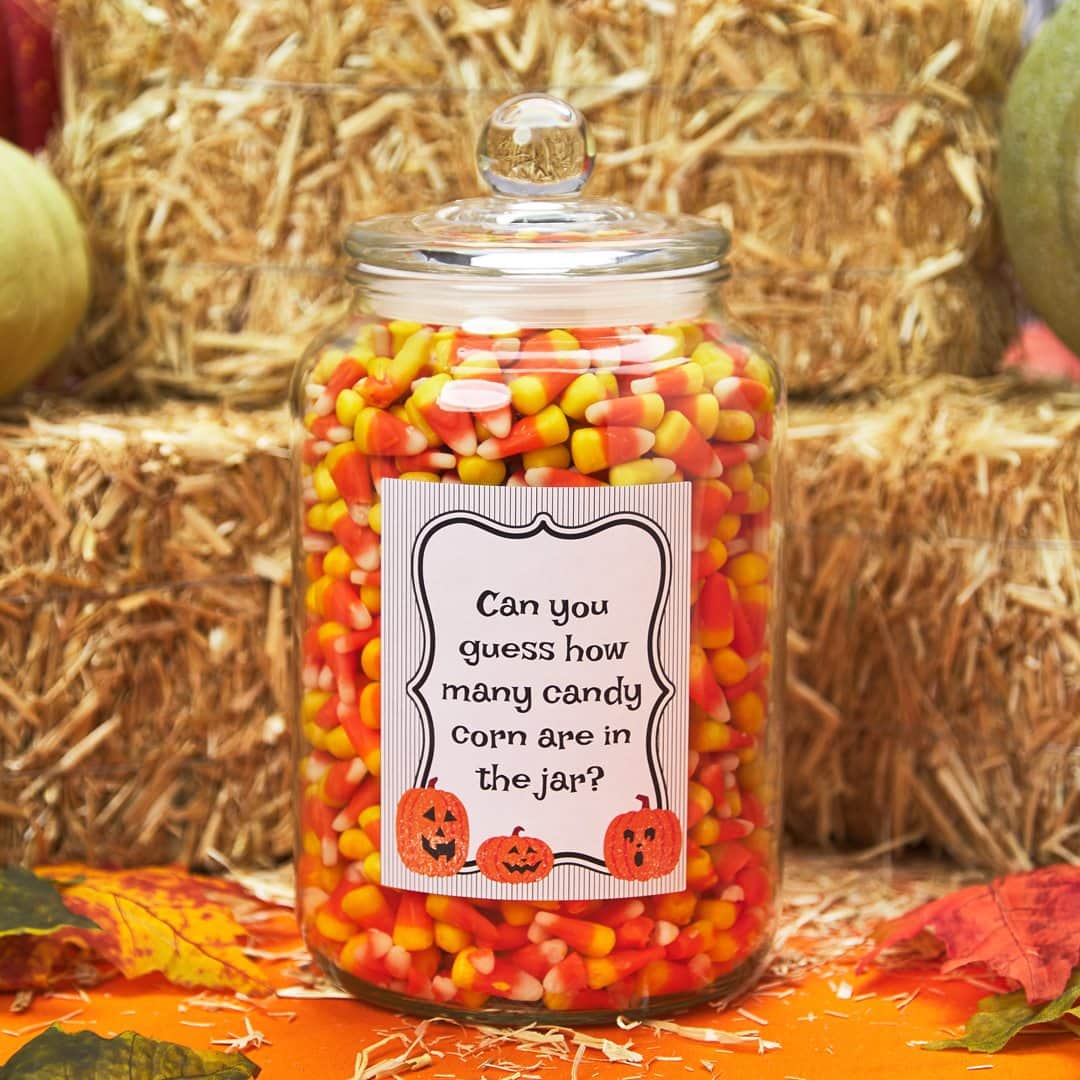 Jar full of candy corn. Candy corn guessing game.