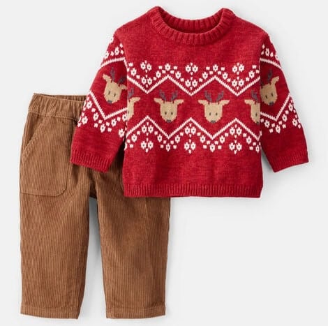 Baby Boy 2-Piece Fair Isle Long-Sleeve Tee & Pant Set - Red/Brown from Carter's