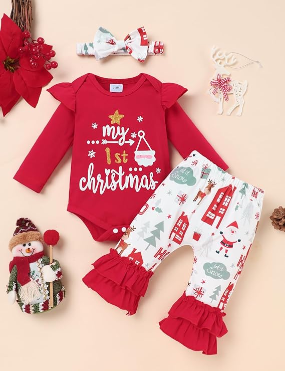 Baby Girl "My First Christmas" Romper Set