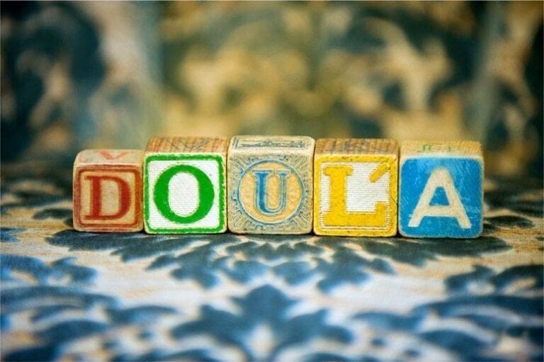 Toy blocks that spell Doula