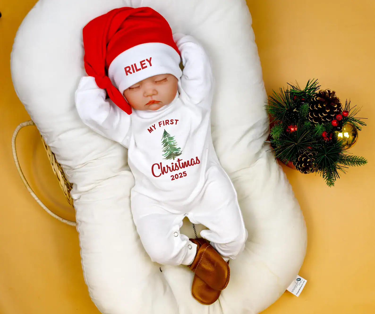 Baby 1st Christmas Romper. My 1st Christmas Outfit with Santa Hat. Personalized Newborn White Long Sleeve Romper. Baby Boy or Baby Girl on Etsy
