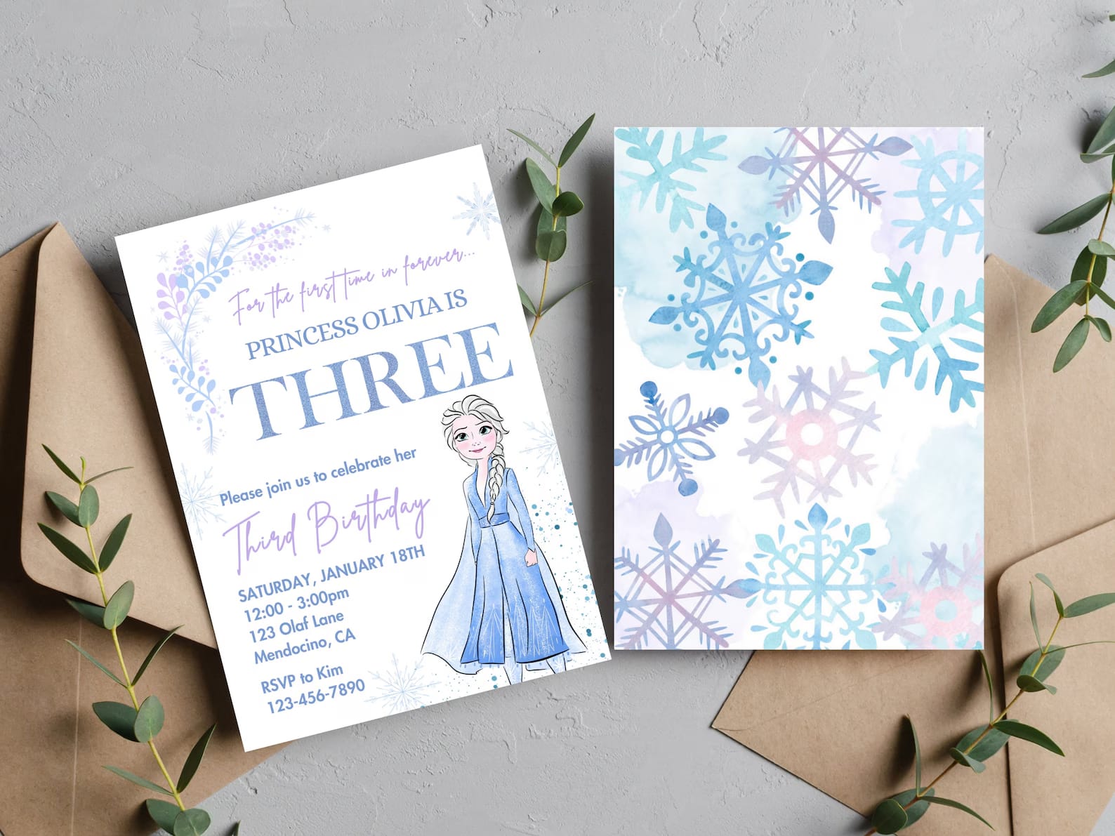 Frozen invitation for a three year old's birthday party