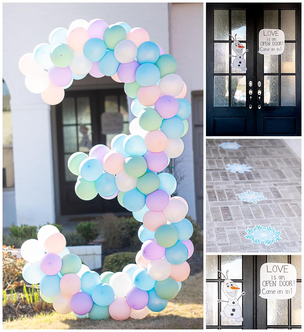 Collage of outdoor decor for a Frozen birthday party