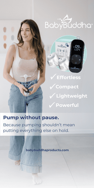 Baby Buddha breast pump with digital display, compact and lightweight design.