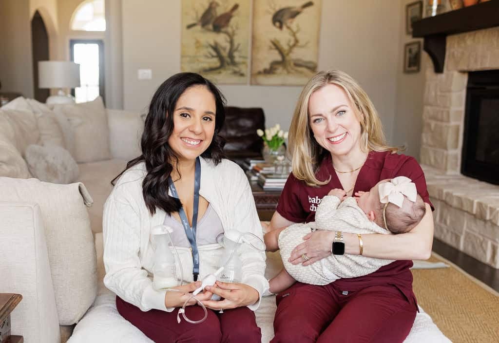 Two women, one nurse and one mother, compare primary and wearable breast pumps at home.